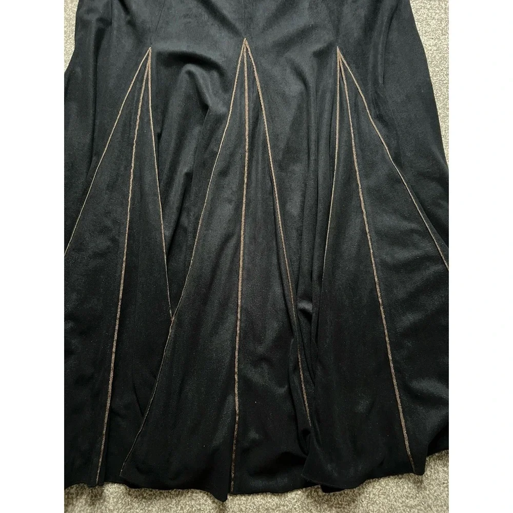Tribal Sueded‎ Maxi Skirt Size 12 Black Brown Boho Flare Peasant Grunge Goth Y2K